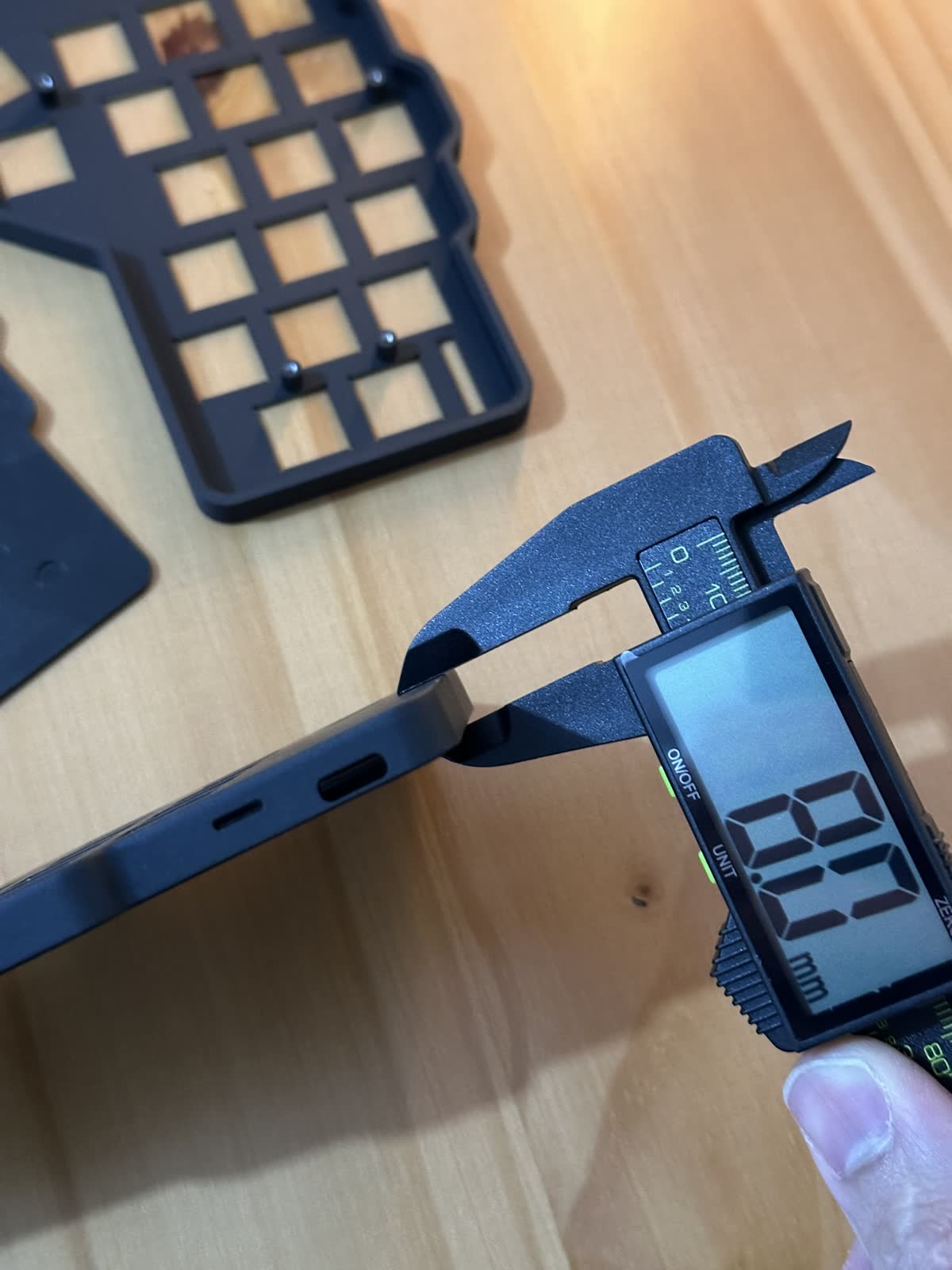 Case and PCB parts during The Wolf build